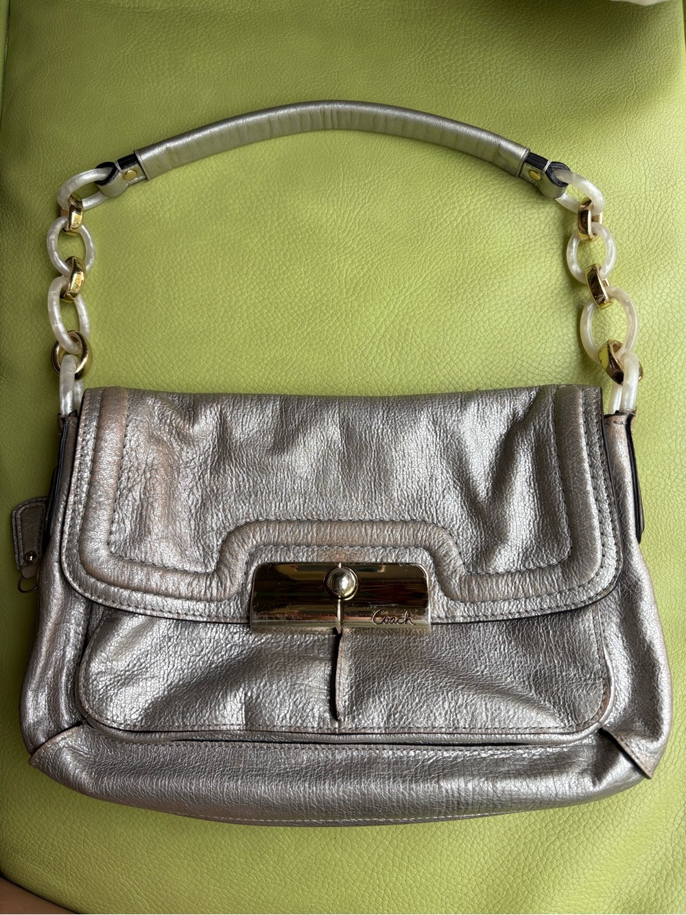 Coach Kristin Hobo Pewter Metallic Leather Bag Purse